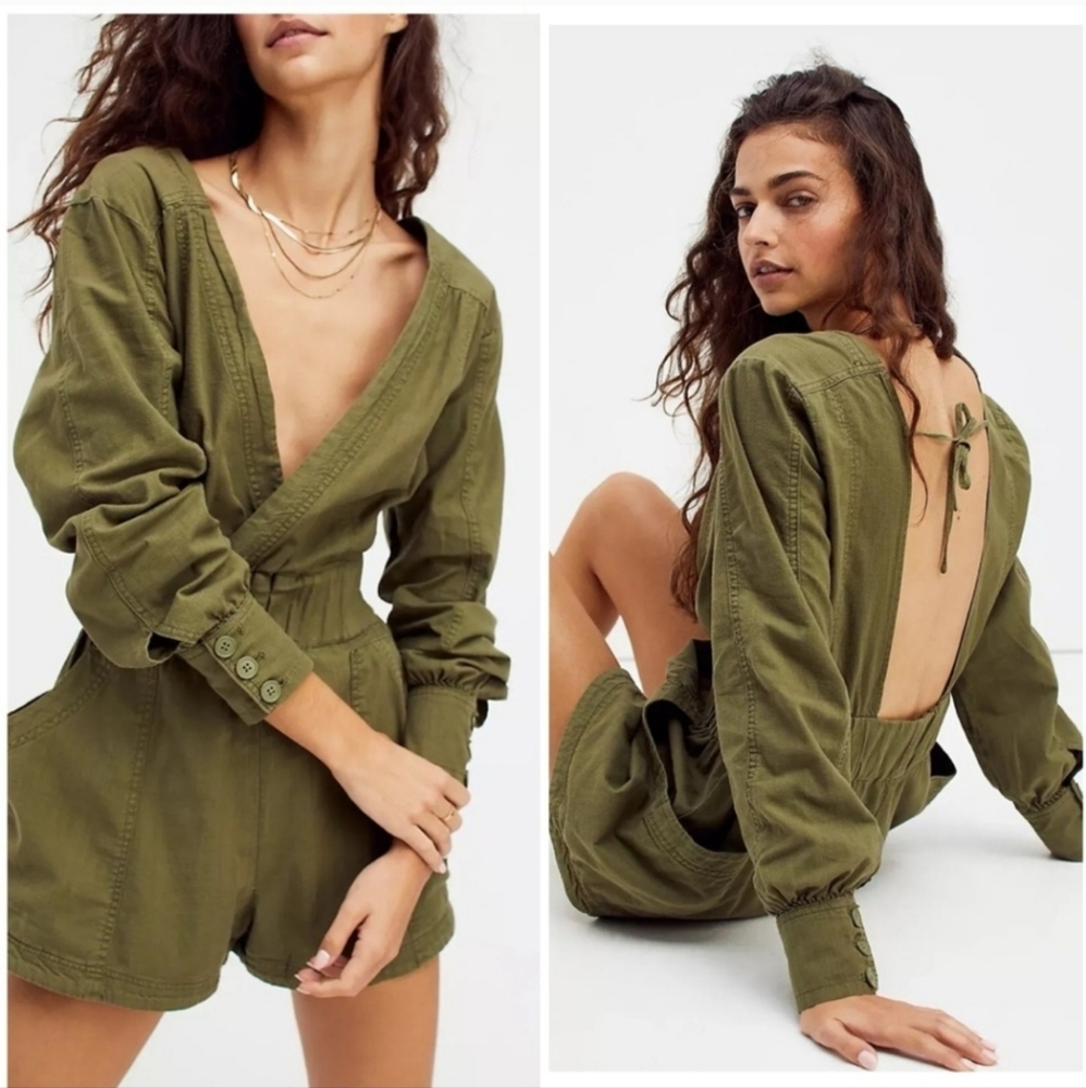 Free People Beside You Shortall Olive Green Size Medium - Picture 2 of 8